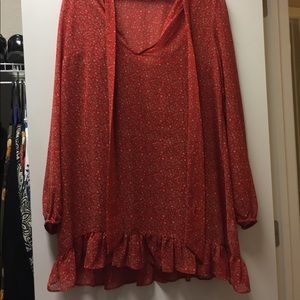 Free People red peasant dress with under layer